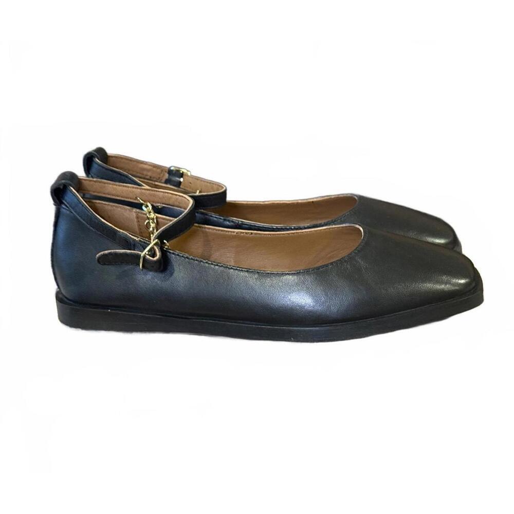 Free People New Mystic Treasures Black Leather Ankle Strap Flats, Size 7